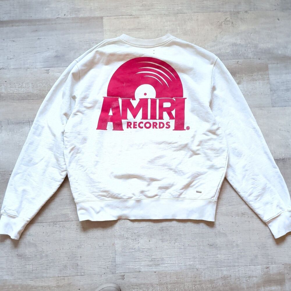 AMIRI Records Sweatshirt Red Logo Graphic Mens Luxury Designer Cream Size 2XL